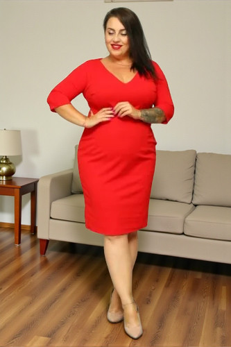 Sukienka Sofia ołówkowa czerwona gładka dzianina - obrazek 4