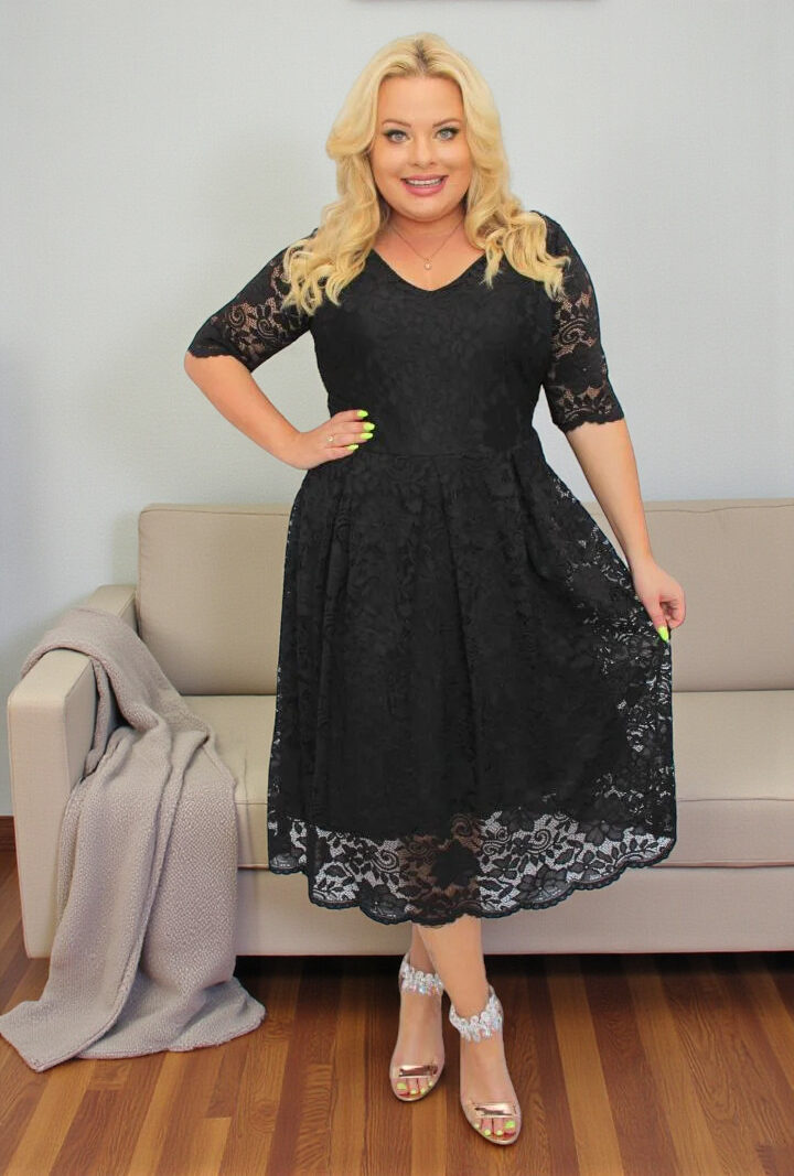 Sukienka Vivienne koronkowa rozkloszowana czarna koronka kwiaty