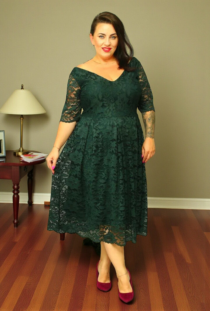 Sukienka Vivienne koronkowa rozkloszowana butelkowa zieleń koronka kwiaty