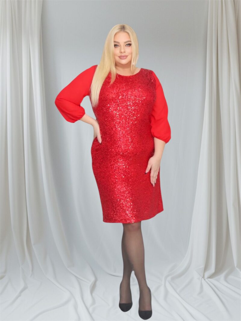 Sukienka Riley cekinowa szyfonowa kokarda czerwona