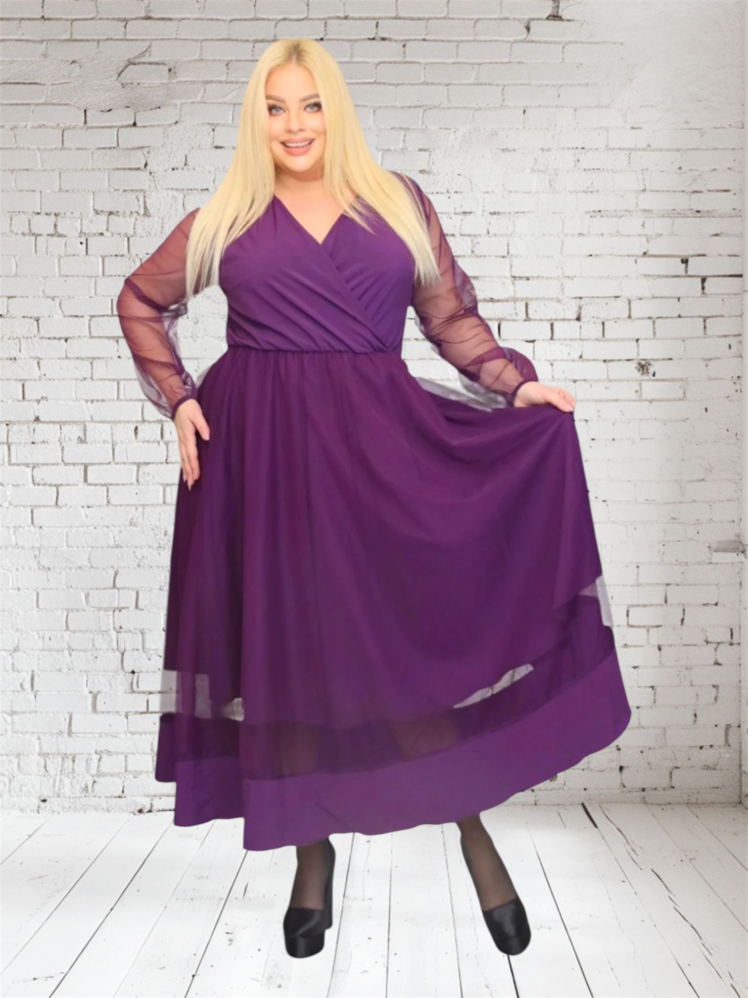 Sukienka Korina lekka zwiewna rozkloszowana fioletowa tiul