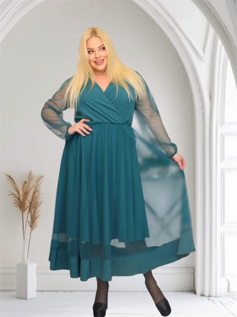 Sukienka Korina lekka zwiewna rozkloszowana butelkowa zieleń tiul