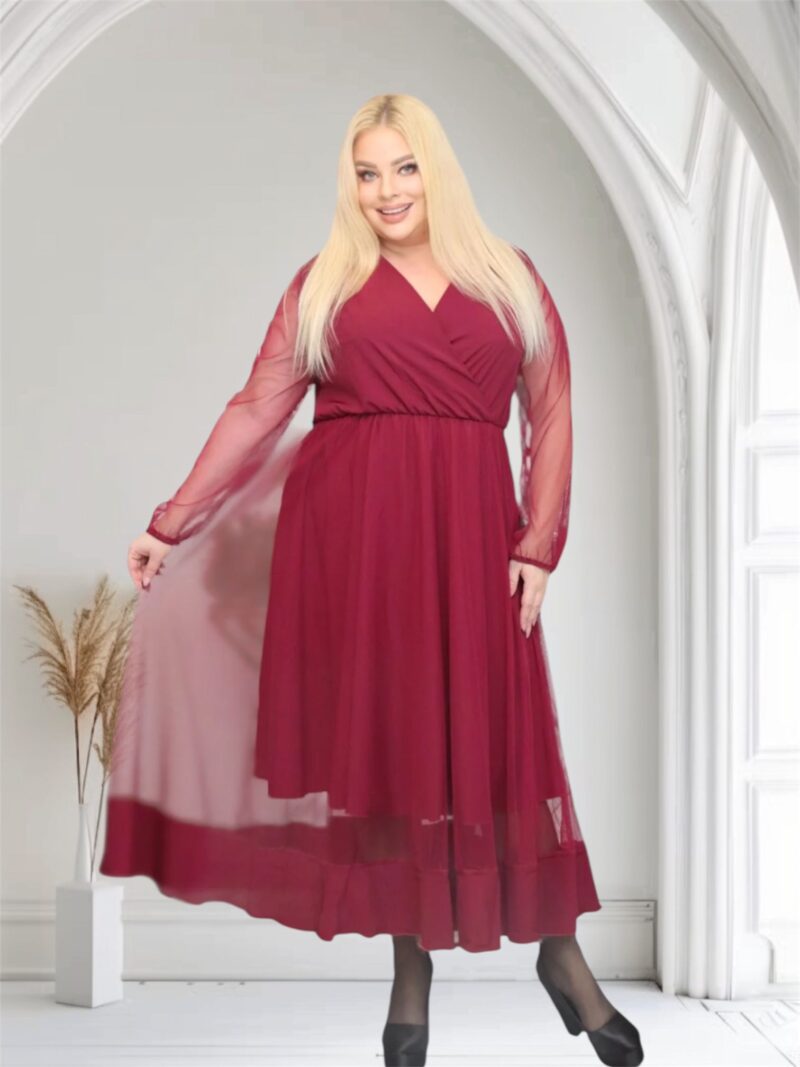 Sukienka Korina lekka zwiewna rozkloszowana bordowa tiul