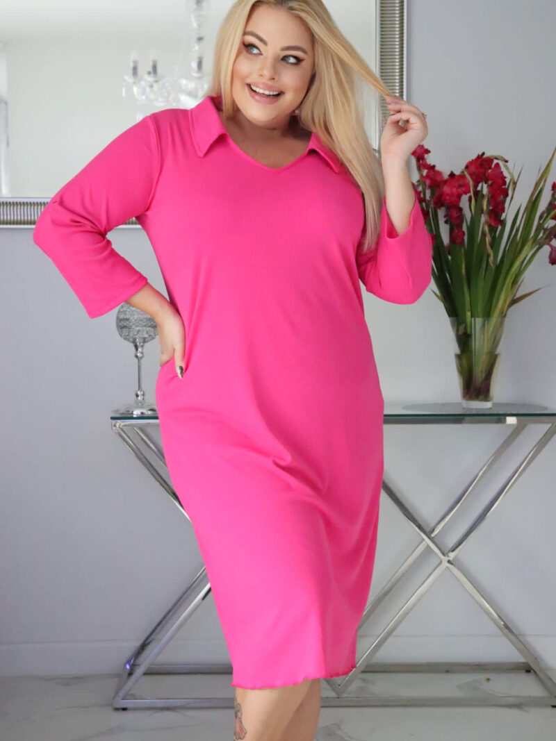 Sukienka Galina dzianina z kołnierzykiem amarantowa