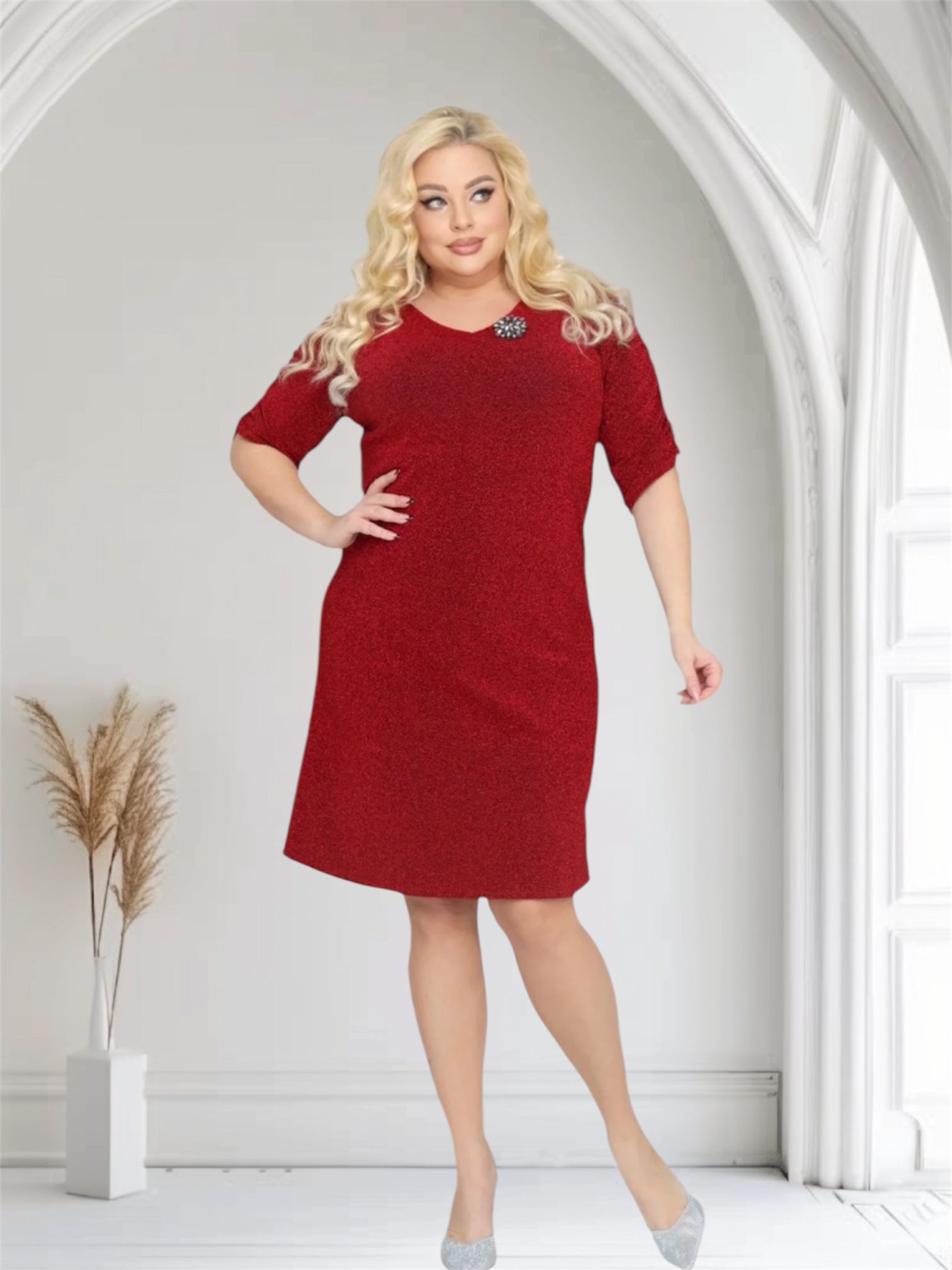 Sukienka Leja z dzianiny brilliance z broszką GRATIS czerwona