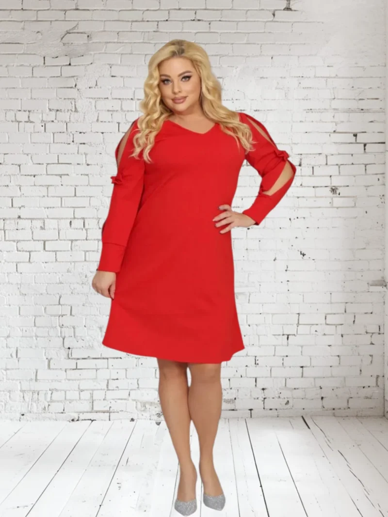 Sukienka Sansa trapezowa rozcięte rękawy z kokardkami czerwona