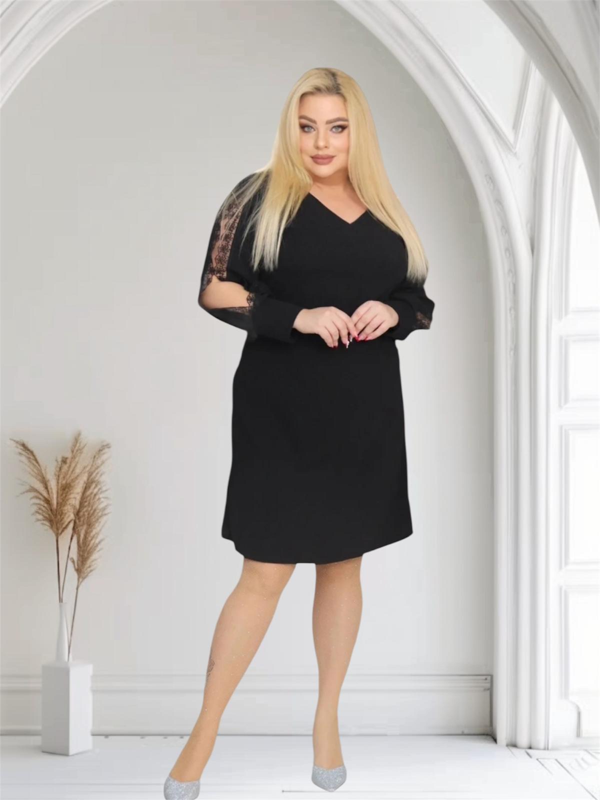 Sukienka Otavia trapezowa rozcięte rękawy koronka czarna