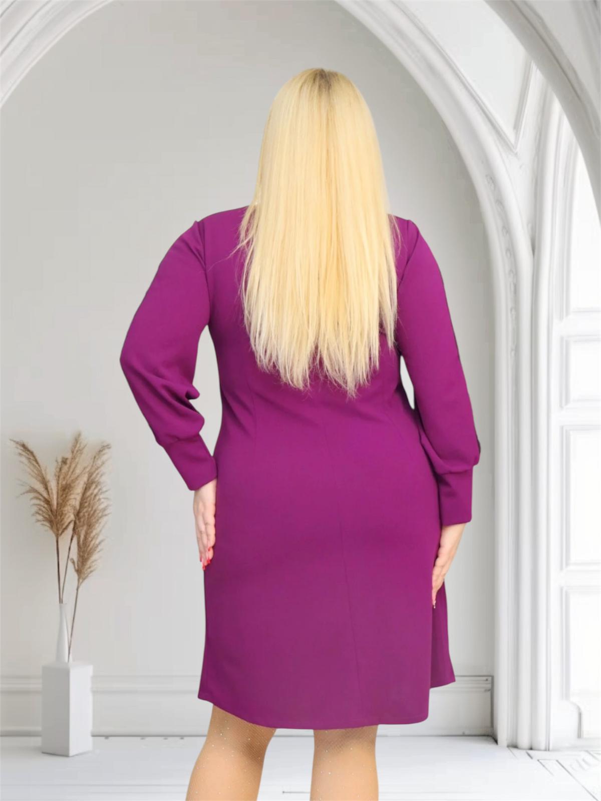 Sukienka Otavia trapezowa rozcięte rękawy koronka fioletowa - obrazek 3