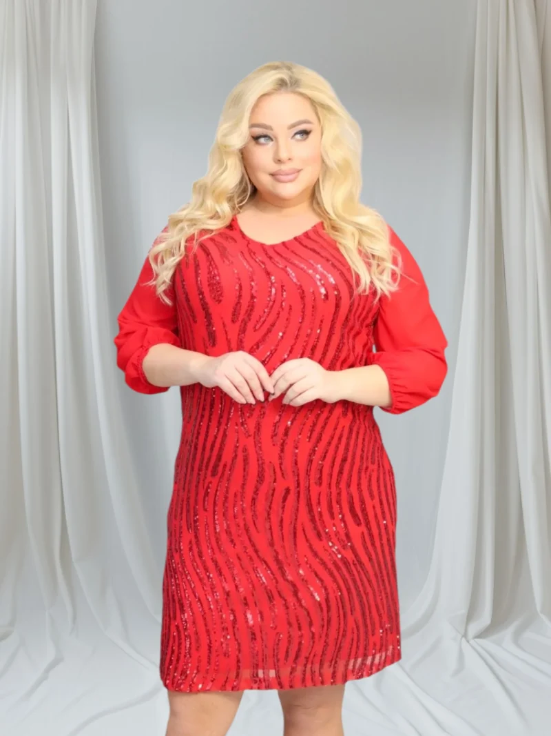 Sukienka Kesja cekinowa szyfonowa kokarda czerwona