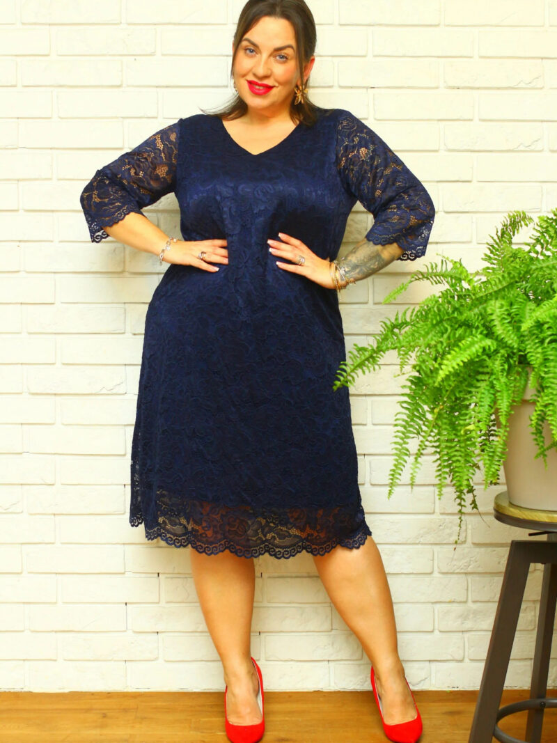 Sukienka Manola trapezowa koronkowa granatowa