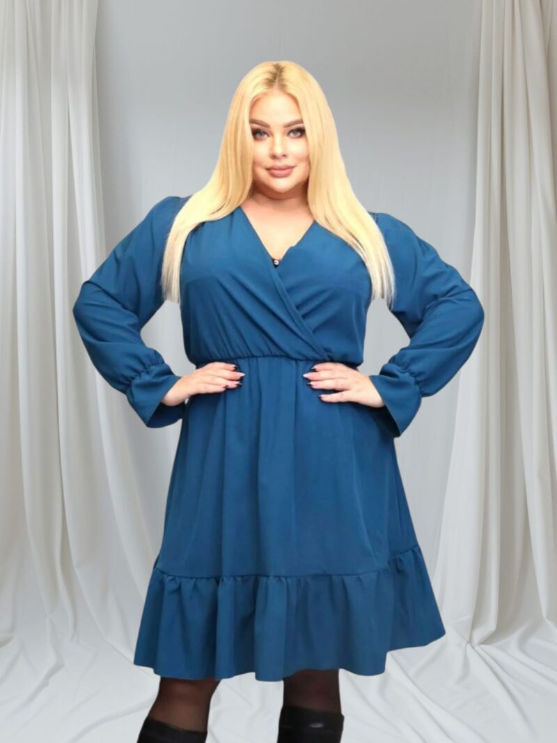 Sukienka Lundia rozkloszowana zwiewna tkanina silk kopertowy dekolt morska