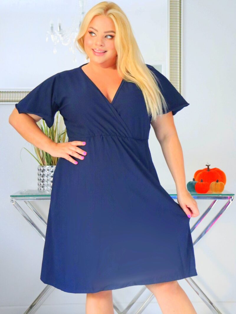 Sukienka NARINA trapezowa 100% bawełna GRANATOWA NATURALNY SKŁAD