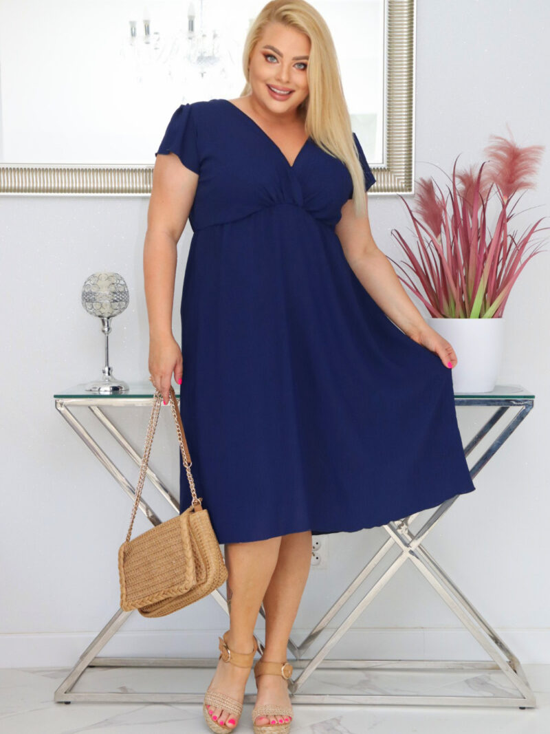 Sukienka PEGGY trapezowa 100% wiskoza GRANATOWA NATURALNY SKŁAD