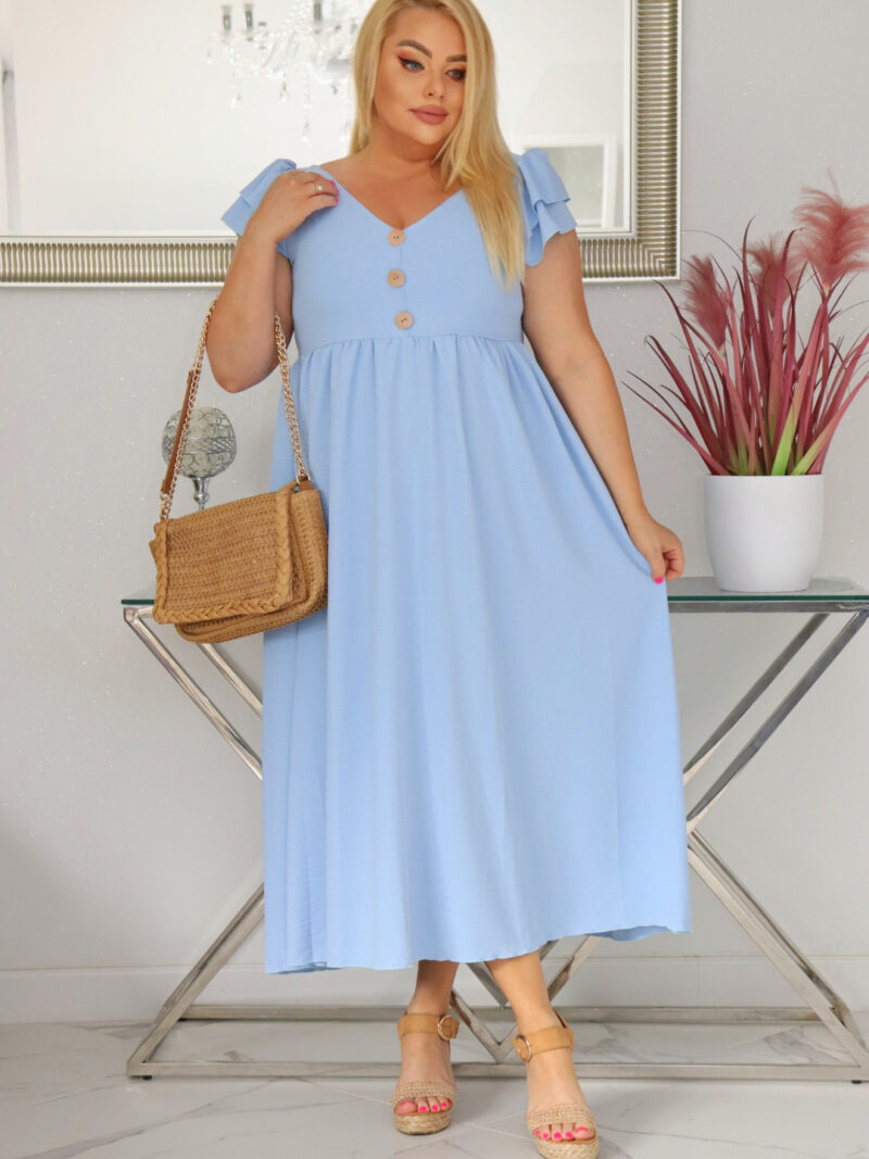 Sukienka ESTERA trapezowa 100% wiskoza BŁĘKITNA NATURALNY SKŁAD