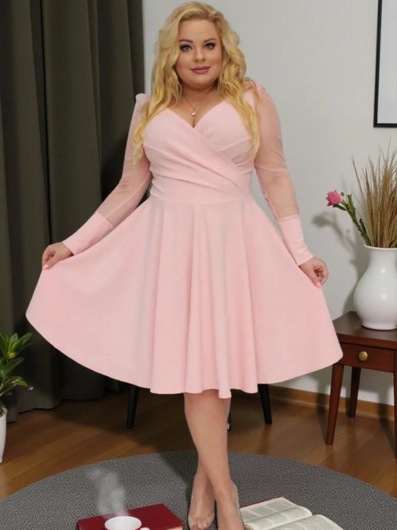 Sukienka Jessica rozkloszowana rękawy z tiulu bufki pastelowy róż