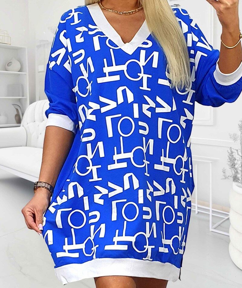 Tunika BLUZA bawełna 100% niebieska z białymi literkami