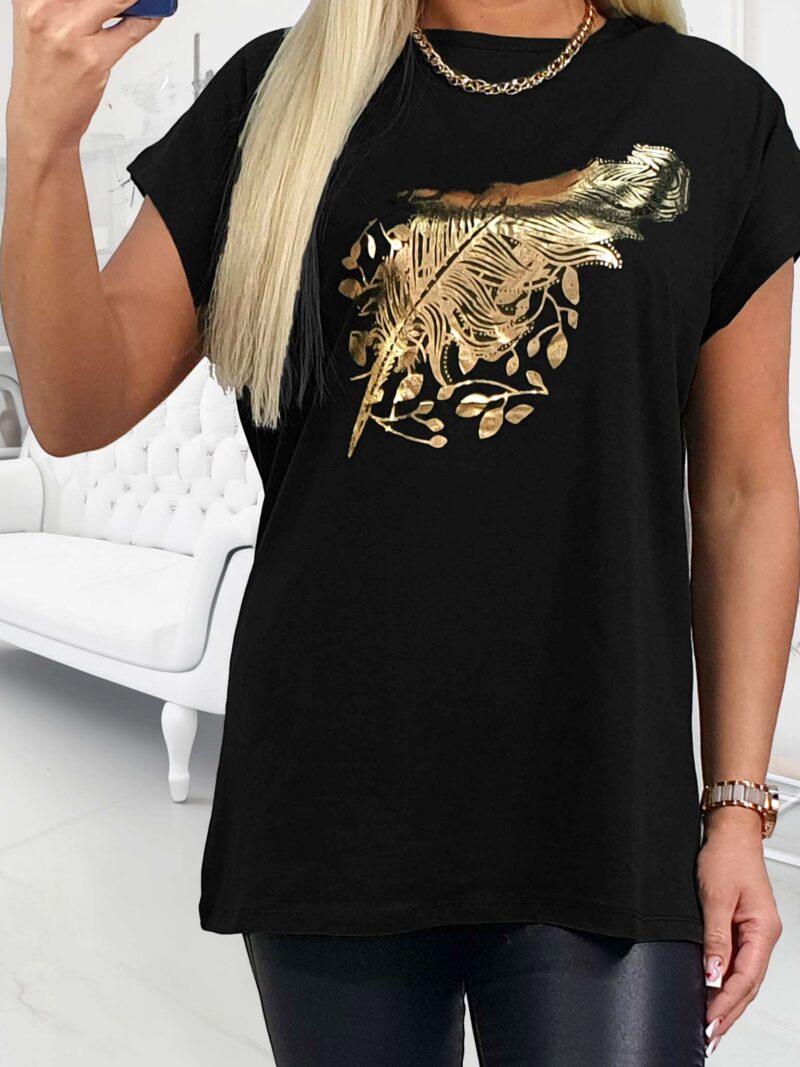Tunika BLUZA bawełna 100% czarna ze złotym liściem