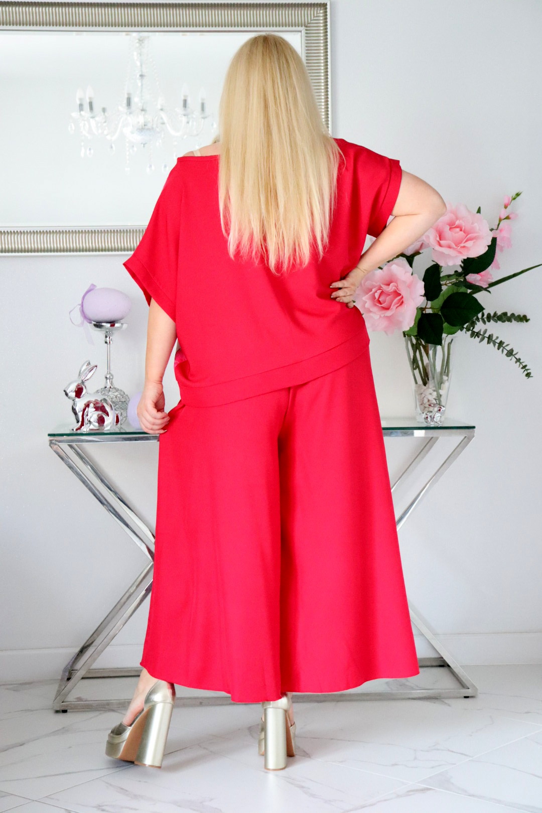 Komplet zestaw bluzka ze spodniami 100% naturalny skład malinowy - obrazek 6