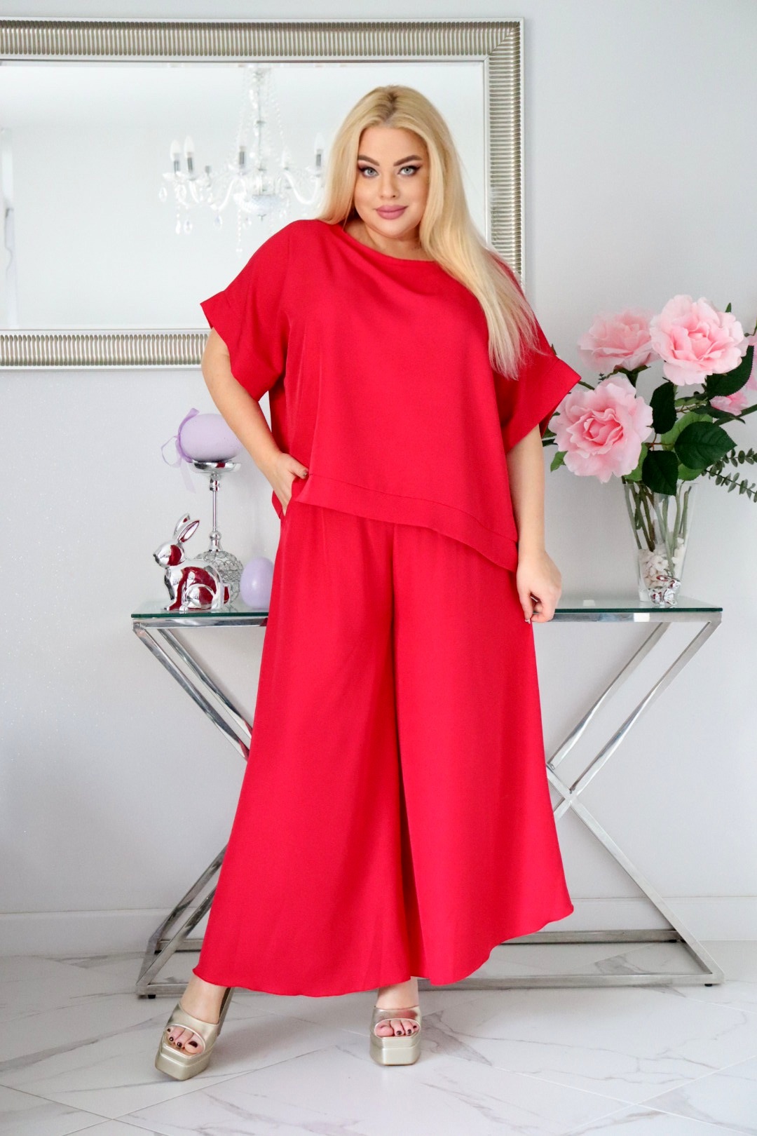 Komplet zestaw bluzka ze spodniami 100% naturalny skład malinowy - obrazek 3