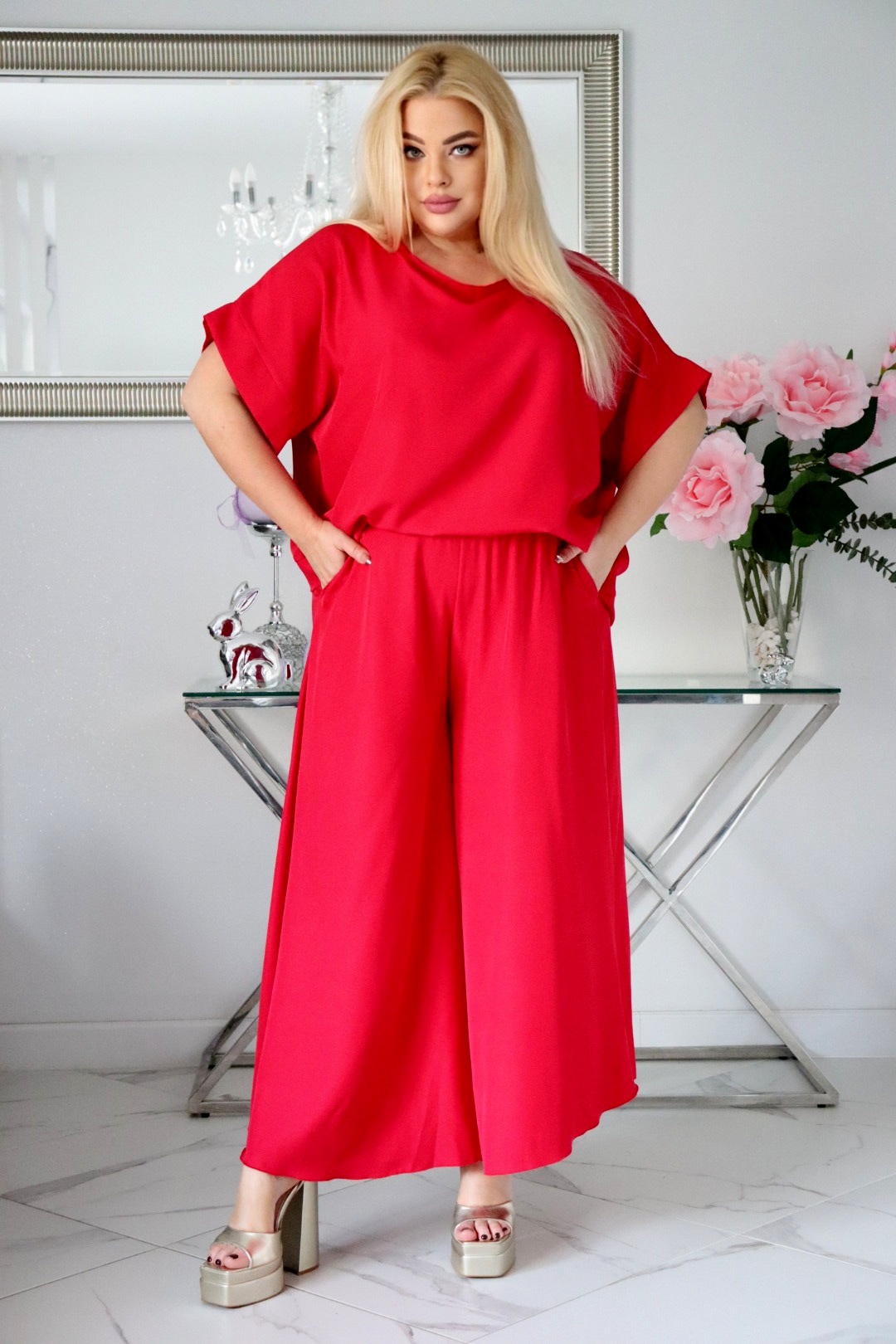 Komplet zestaw bluzka ze spodniami 100% naturalny skład malinowy