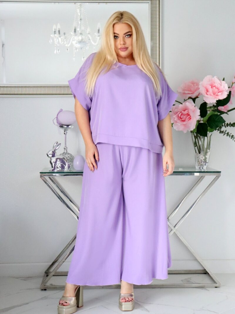 Komplet zestaw bluzka ze spodniami 100% naturalny skład liliowy