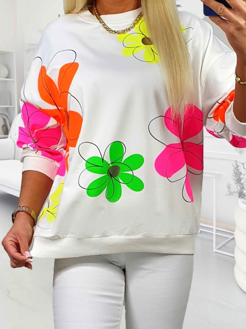 Tunika BLUZA bawełna 100% biała z kolorowymi kwiatami