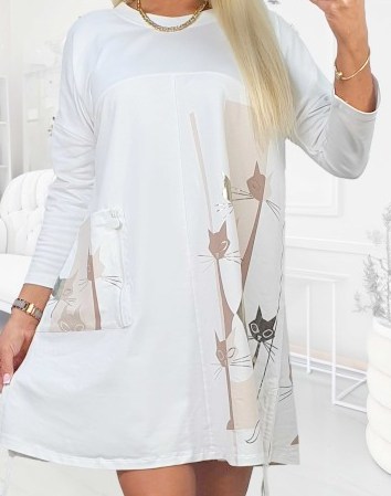 Tunika BLUZA bawełna 100% biała z kotkami