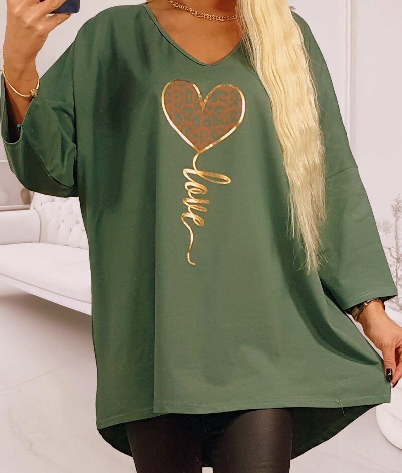 Tunika BLUZA bawełna 100% khaki z sercem panterka