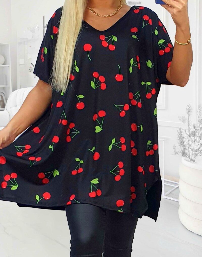 Tunika bluzka wiskoza 100% czarna w wisienki