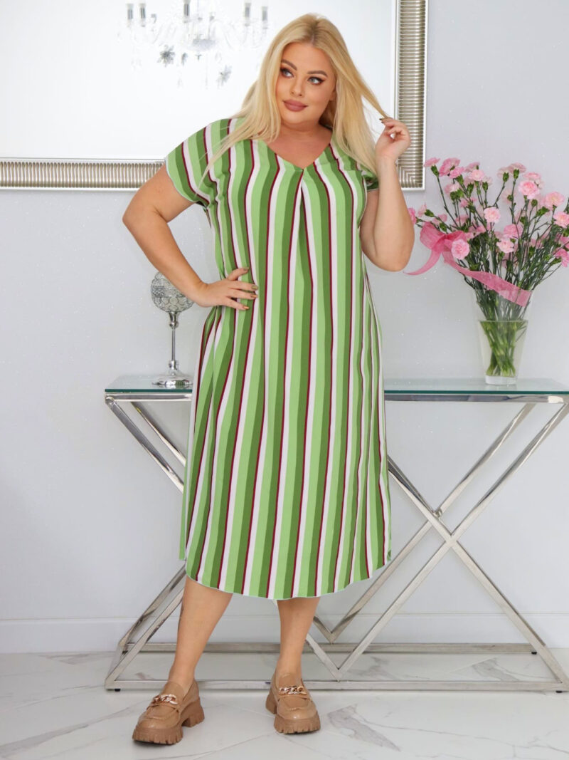 Sukienka Kloe klasyczna niezwykle wygodna i szykowna zielone paski