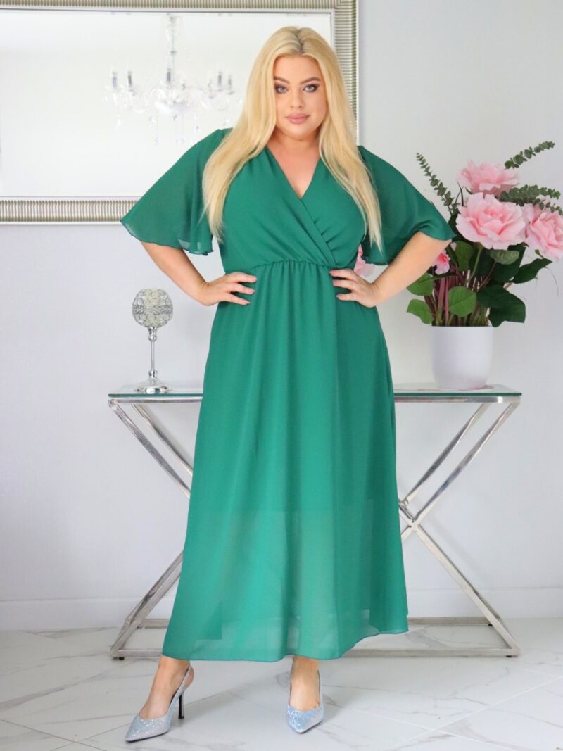 Sukienka MAXI trapezowa Ariel z szyfonu żorżeta zielona