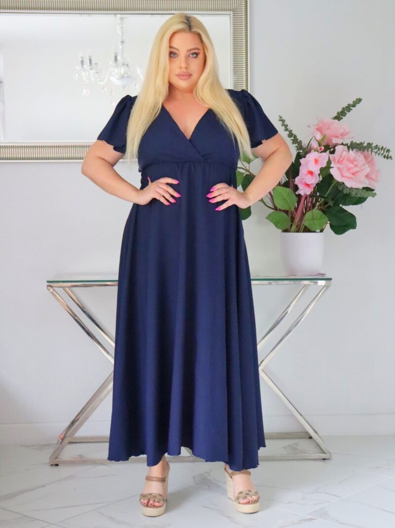 Sukienka NESADINA rozkloszowana kolekcja naturalny skład granatowa