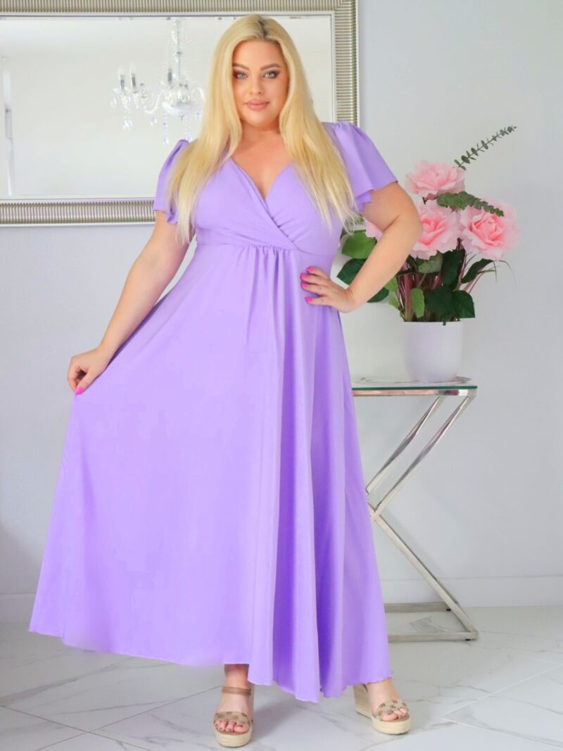 Sukienka NESADINA rozkloszowana kolekcja naturalny skład liliowa