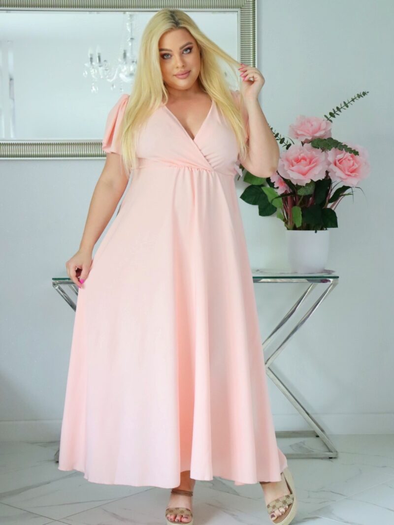 Sukienka NESADINA rozkloszowana kolekcja naturalny skład pudrowy róż