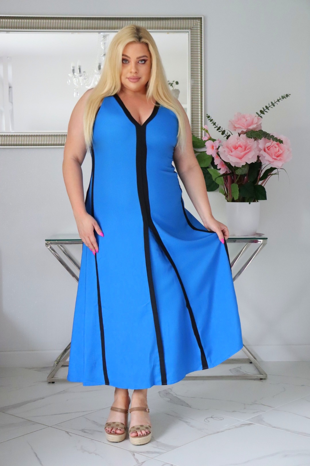 Dwukolorowa sukienka NOBIA kolekcja naturalny skład niebieska - obrazek 3