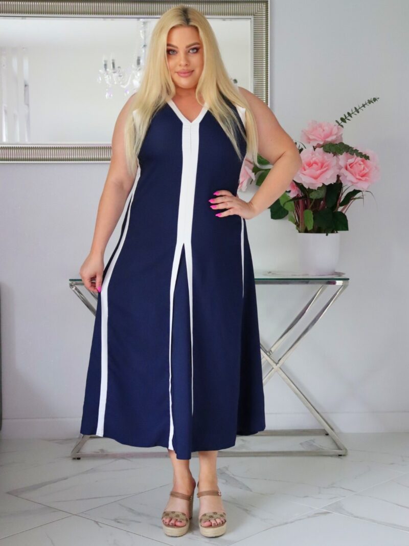 Dwukolorowa sukienka NOBIA kolekcja naturalny skład granatowa