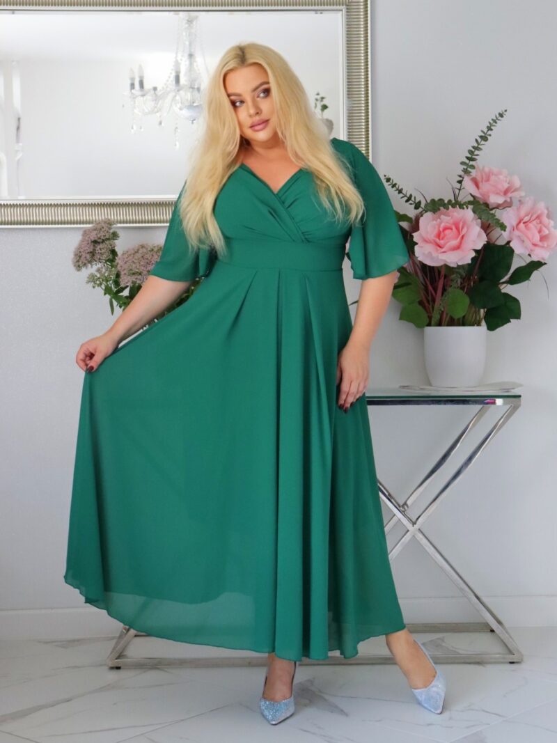 Vanesa – symfonia szyfonowej lekkości! Kreacja, która tańczy z każdym Twoim ruchem! BUTELKOWA ZIELEŃ