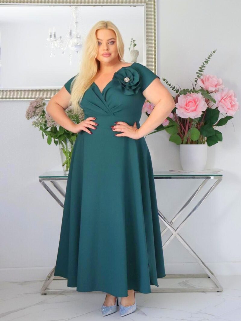 Olśniewająca sukienka Piwonia z wyjątkowym ręcznie szytym kwiatem i cyrkoniową ozdobą! Poczuj się wyjątkowo! Zobacz film jak się układa! BUTELKOWA ZIELEŃ