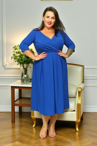 Sukienka Fernanda rozkloszowana z kontrafałdami i kopertowym dekoltem chaber gładka